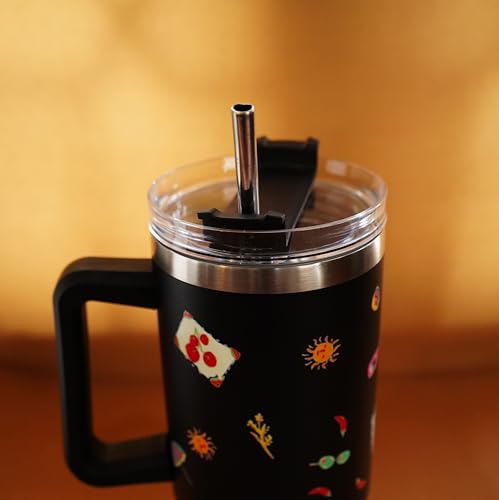 Image of 1200ML Stainless Steel Tumbler Hot and Cold with Handle and Lid and 2 Straws, Double Insulated Cup Leak Proof Mug Cupholder for Gym, Travelling (Italian)