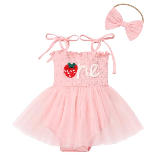 Baby Girls 1st Birthday Outfit Spaghetti Straps Romper Tutu Dress Headband One Year Old Party Cake Smash Photoshoot Outfits