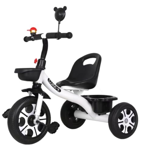 ChoyClit 子供乗せ自転車 三輪車 キックバイク 三輪車 手押し棒付き 子供自転車 自転車 3輪 赤ちゃん おもちゃ 調節可能なシート 軽量 組み立て簡単 1 〜 6 歳のお子様向け 乗用玩具 (ホワイト,普通です)