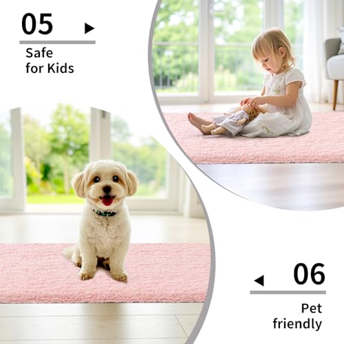 Image of Shaggy Polyester Microfiber Round Rug Carpet for Living Room | Ultra Soft Fluffy Plush Area Rug | Anti-Skid Non-Slip Backing | Washable Carpet for Bedroom- (2x2 feet, Ring Pink, Round)