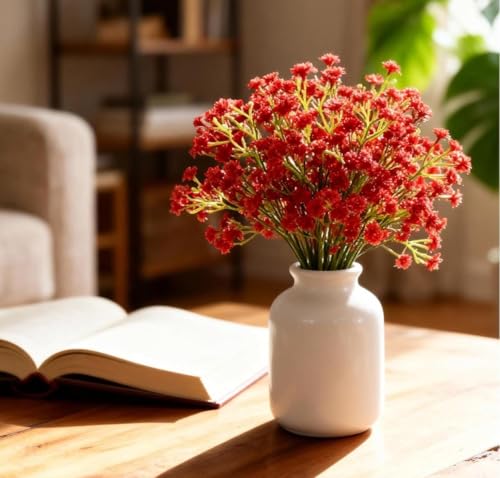 VRB Dec 20 Pcs Artificial Baby's Breath Flower Bunch,Gypsophila Bouquets Flower Sticks for Vase,Flowers for Vases, Decoration Items for Living Room,Home Decor,Chritmas (20 Pcs - Red Gypsophila)