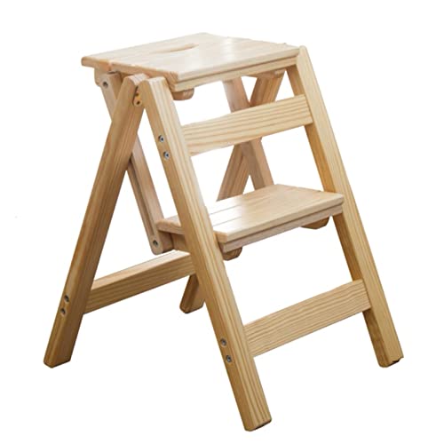 Silla de escalera de madera plegable de 2 escalones, taburete portátil, escalera de madera, taburetes pequeños de madera, biblioteca para el hogar, biblioteca, escalera, silla, estantería de