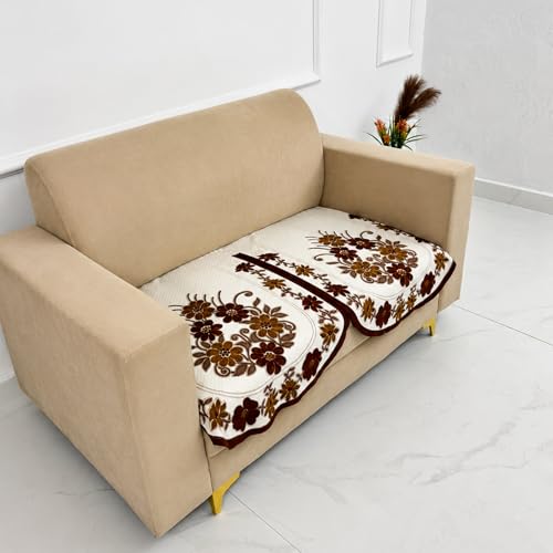 Image of Homerz Premium 'Surya Series' Sofa Cover | Stylish Sofa Protector | Net Fabric | Anti-Stain & Washable Slip Cover Exact Size Antislip (Daisy Brown, 2 Seater, Only Seat Cover)
