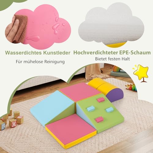 FANTASK 6 TLG. Schamstoff Bausteine Kinder, Softbausteine mit Kletterfelsen zum Klettern & Krabbeln