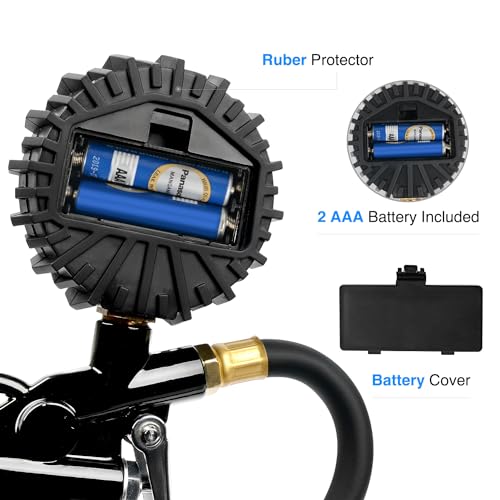 Nilight 50026R Digital Tire Inflator Pressure Gauge,250 PSI Air Chuck and Compressor Accessories Heavy Duty with Rubber Hose Quick Connect Coupler for 0.1 Display Resolution