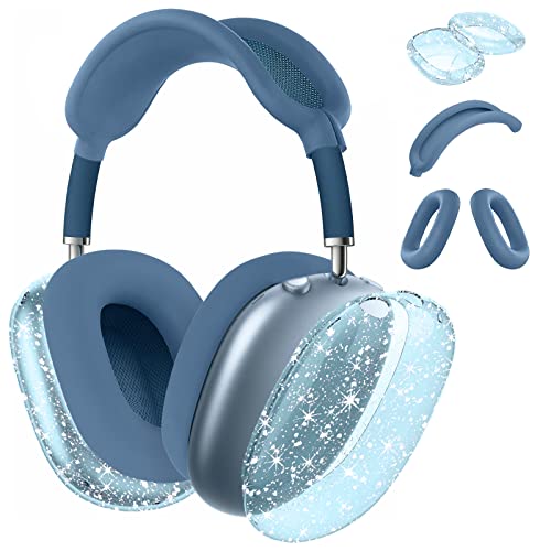 Aiaabq For Airpods Max Case Cover,Anti-Scratch Ear Pad Case Cover/Ear Cups Cover/Headband Cover For Airpods Max. Clear Soft Tpu And Silicone,Skin Scratch Proof (Transillumination-Blue) #TOP3