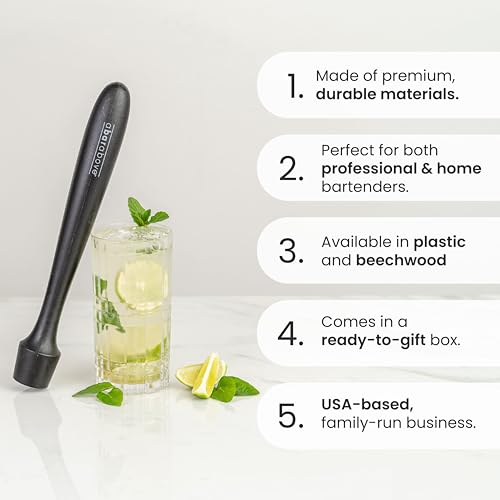A Bar Above Black Muddler for Cocktails, 12-Inch Long Cocktail Muddler, Perfect to Crush Fruit, Pressing Mint and Sugar Cubes, Mint Muddler to Make Mojitos, Essential Bar Tools for Bartender Set