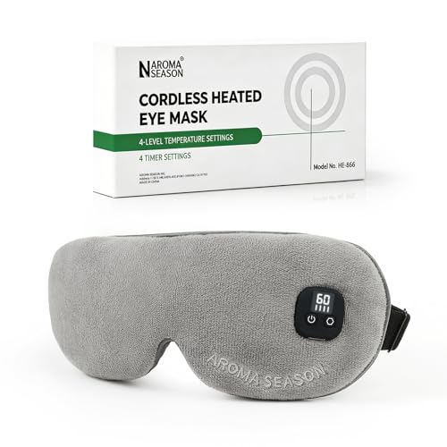 Aroma Season Heated Eye Mask for Dry Eyes, Warm Eye Compress with 4 Heat & time Levels, Washable Eye Heating Pad Blepharitis, Styes, Travel, Improved Sleep, Gift (Gray)