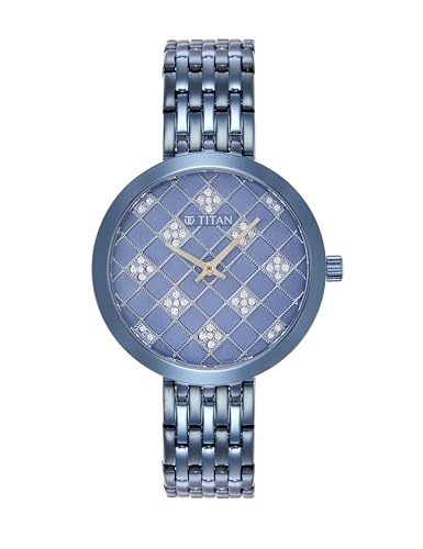 Titan Quartz Analog Blue Dial Stainless Steel Strap Watch for Women-NS95163QM02