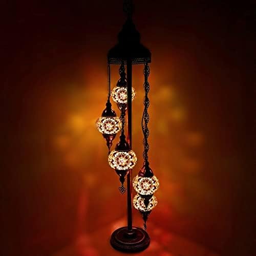 Turkish Moroccan Tiffany Style Glass Mosaic Floor Lamp Night Light - G16 X 5 Bulb Floor Lamp
