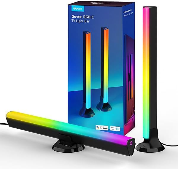 Govee Smart RGBWIC Light Bars, 15-Inch WiFi TV Backlight for 45-70-Inch TVs | Compatible with Matter, Alexa, Google Assistant, SmartThings, Multiple Placement Options for Livingroom, Black