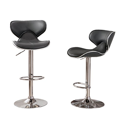 Roundhill Furniture Masaccio Cushioned Leatherette Upholstery Airlift Swivel Barstool, Set of 2, Grey