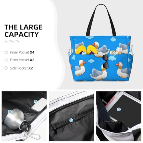 Bolso de playa impermeable con diseño de nube y cisne, bolso tote con cremallera, bolsa de viaje grande para semana para mujeres miniatura 4
