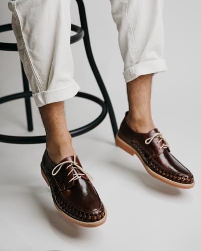 Mexico en la Piel Handmade Leather Huarache Oxford Shoes for Men with Lace-Up Design, Shedron Color, Comfortable Fit, Breathable and Lightweight, US Size 7-12 US4
