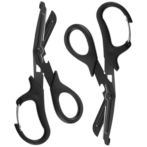 Opoway 2 Pack Medical Scissors Trauma Shears, 7.5 Inches Stainless Steel Bandage Scissors with Carabiner, Fluoride Coated Surgical Scissors for Nurses, Doctors, Nursing Students, EMT and EMS （Black) Cover