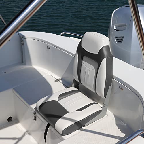NESHULT Premium Marine A Pair of High Back Folding Boat Seat, Fishing Marine Seats with Stainless Steel Screws, White/Charcoal(2 Seats)