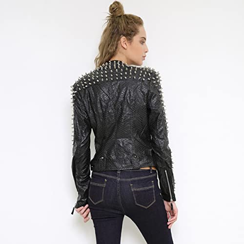 Fashion SX Women's Punk Studded Rivet Faux Leather Motorcycle Short Jacket3