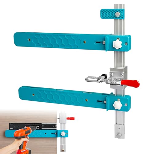 Drawer Slide Jig,Drawer Jig Kit with Toggle Clamp& Magnetic Arm,Cabinet Hardware Jig with Punch Locator, Upgraded Adjustable Precision Cabinet Drawer Jig Tool for Drawer Desks