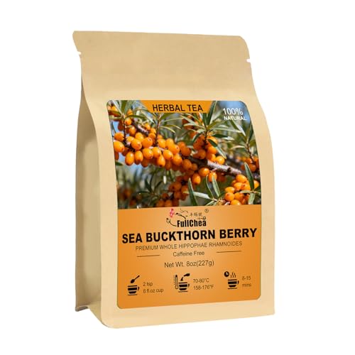 FullChea - Sea Buckthorn Berry 8oz/227g Whole Dried Sea Buckthorn Tea Superfood Berries High in Vitamin C & Antioxidants for Immune and Skin & Heart Health Support