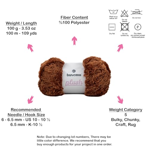 Image of Plush Faux Fur Bulky Yarn, Super Soft Fluffy Fuzzy for Knitting Crocheting Crafting, 100 Gram (3.53 Ounces) 109 Yards (100 Meters) (Brown)