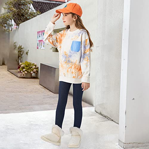 Girls Winter Warm Leggings Kids Fleece Lined Thick Basic Full Pants for 3-11 Years3