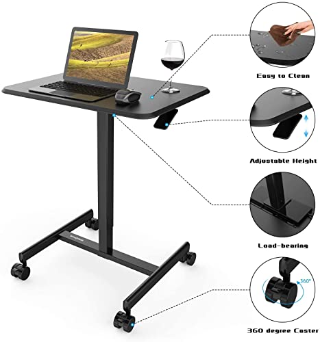 Mobile Laptop Desk Sit-Stand Desk Adjustable Height Laptop Desk Cart Ergonomic Table Small Standing Desk With Pneumatic Height Adjustments (Obsidian) #TOP2
