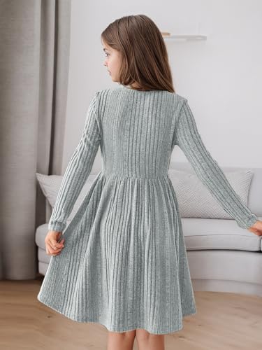 GORLYA Girls Long Sleeve Casual A-line Sweater Rib Knit Button Party Dress with Pockets 6-16Y2