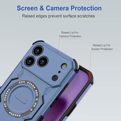 Image of amazon basics Back Case Cover for iPhone 17 Pro Max | Magnetic Case with Built-in Metal Ring | Supports Mag-Safe Charger, Wallet & Car Mount | Shockproof Hybrid PC + TPU | Blue