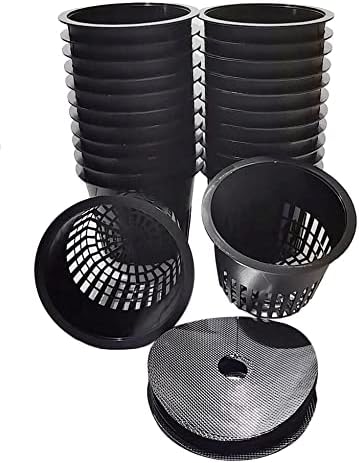 3.75 Inch Net Cup Pack of 24, Heavy Duty Net Pot 4 in Wide Lip Top w Free Reflective Net Pot Lids to use