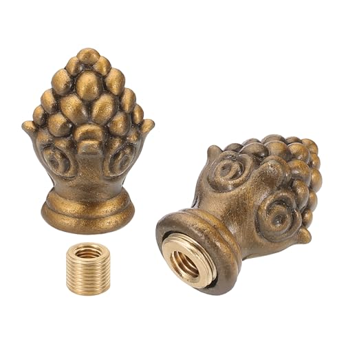 Image of PATIKIL 30 x 20mm /1.2 inch x 0.8 inch Lamp Finials Caps Knob, 2 Set Solid Lamp Shade Top Decoration Screw Cap Nuts with Brass Reducing Adapter for Table Lamps Floor Lamps, Gold Bronze