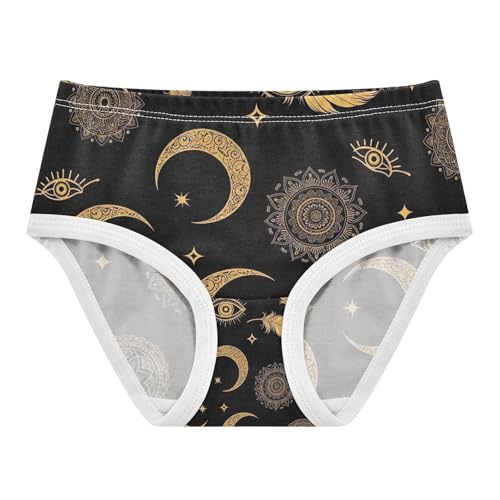 Gold Moons Eyes Feathers Black Toddler Girl Undies, Cotton Underwear for Girls, 2T–8 Years