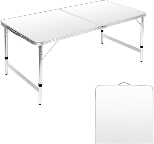 Moosinily Mesa de camping plegable mesa plegable de aluminio de 4 pies mesa de picnic con asa mesa de campamento portátil ajustable para picnic