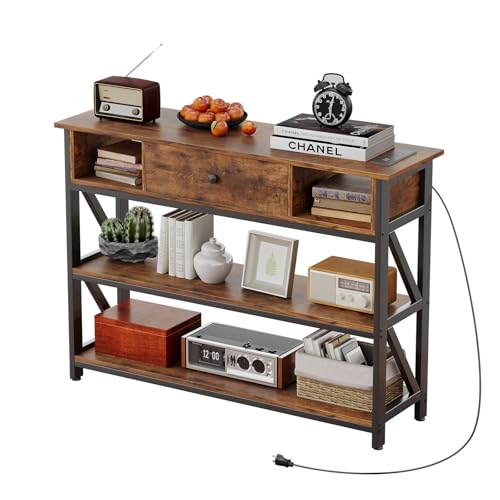 Mexin Console Table with Outlets and USB Ports, Entryway Table with Drawer Storage Shelves,...