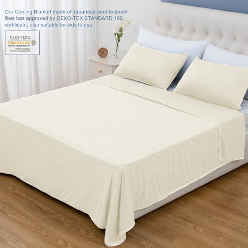 Image of CHOSHOME Cooling Blanket for Hot Sleepers Lightweight Summer Cold Thin Blankets for Sleeping, Hot Flashes Night Sweats, Soft Blanket for Bed (12-Beige, Full 84 inch x 90 inch)