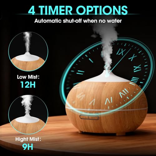 500ML Aroma Diffuser für Ätherische Öle, Aromatherapie Öle Diffusor mit Fernbedienung, 4 Timer, 7 Farben, 2 Sprühbilder, BPA Free Ultraschall Luftbefeuchter Schlafzimmer, Büro, Spa - Gelb