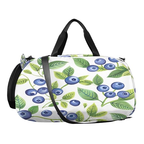 YETTASBIN Sport Travel Duffel Bag for Girls Boys, Blueberry Large Waterproof Weekender Overnight Bag, Detachable Shoulder Strap Gym Bag with Shoe Compartment & Wet Pocket2
