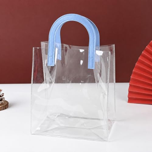 Image of SATYAM KRAFT 6 Pcs Transparent Reusable Leather Goodie Bags | Elegant Gift Bags for Her /Him Wedding Return Favors, Engagement Hampers, Marriage, Birthday & Festival Gifting | Handle Hamper Shopping Carry Bags (U-shaped Blue - Medium)