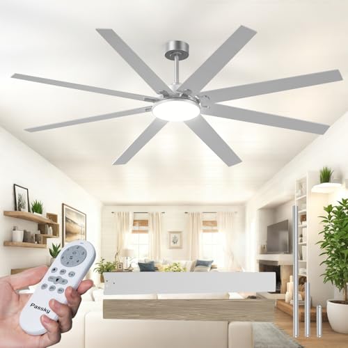 Image of 80 inch Ceiling Fans with Lights, Large Modern Ceiling Fan with Light and Remote Control, Reversible, Dimmable, 3CCT, Quiet, Nickel Ceiling fan For Bedroom Living Room Patio Farmhouse, Indoor /Outdoor