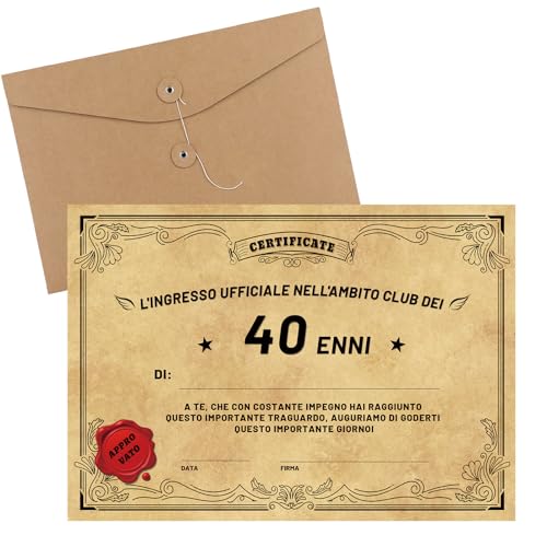LIAMERHE Biglietto Auguri Anniversario Certificato 40 Anni Idea Regalo Compleanno Originale ENNE Attestato Diploma Anni di Compleanno Gadget Scherzi Biglietti Divertenti Auguri Compleanno
