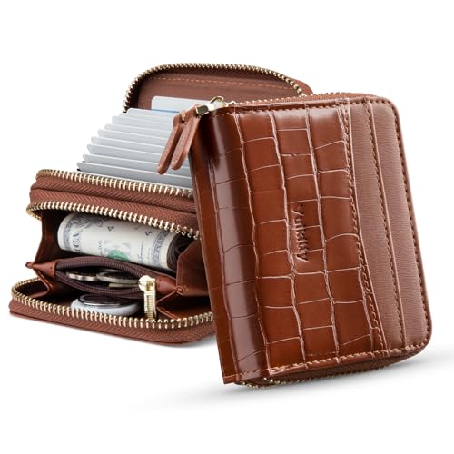 Small Wallet Women, Credit Card Holder for Women, Leather Slim Wallet, Mini Travel RFID Blocking Card Case Wallet, Cute Ladies Wallet Purse with Zipper Pocket