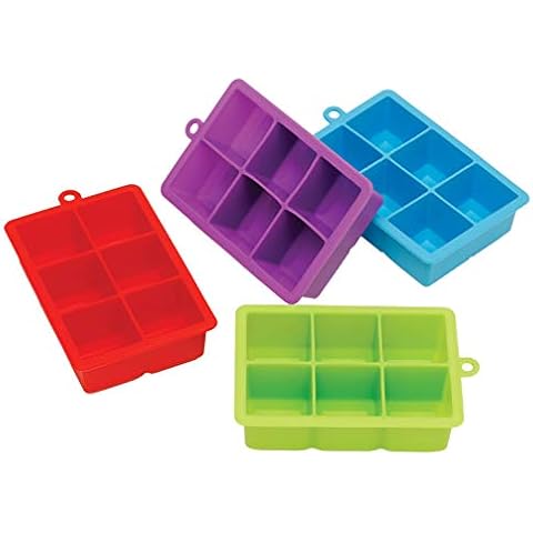 KOLORAE Silicone 6 Cube Ice Trays - Easy Fill & Release Flexible Ice Trays - Perfect For Cocktails, Whiskey, Entertaining, Multi-Use Plus An Additional Blue And Green Tray (6 Count) Cover