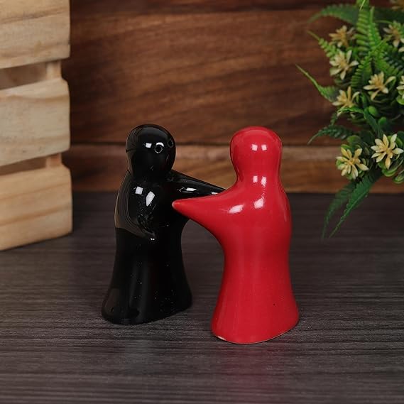 Image of Qimacplus Hug Design Salt and Pepper Shakers Charming Couple Set for Retro Farmhouse Decor, Ideal Kitchen Accessories for Home Decor (Red & Black)