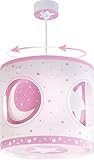 Lámpara fabricada en España Dalber 63234S Moon and Stars, Lámpara colgante giratoria con placa solar Luna y estrellas rosa, E27, Clase de eficiencia energética A++ a C
