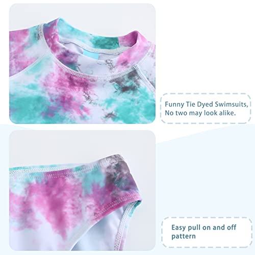 Image of Girls Long Sleeve Rash Guard Set Tie Dye Bathing Suits Two Piece Swimsuits for Kids Swim Shirts 3-16 Years
