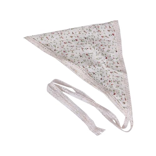 Lace Trim Triangles Hair Scarf Rose/Floral Pattern Kerchief Tie Back French Turbans For Girl Beach Photo Tool4