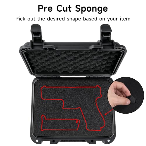 Image of TSA Approved Gun Pistol Case Waterproof Handgun Case with Pre-Cut EVA Foam Shockproof Travel Carrying Hard Shell Case Included Silica Gel Canister, Black