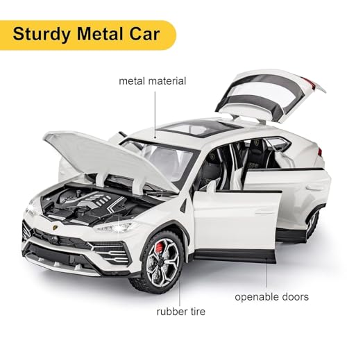 Image of Exclusive Alloy Metal Pull Back Die-Cast Car Diecast Metal Pullback Toy Car with Openable 6 Doors,Light Music Boys Gifts Toys (1:24 Lamborghini Urus-White)
