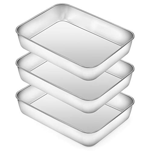 Rectangular Baking Pan Lasagna Pan Set of 3 Deedro 9 Inch Rectangular Cake Pan Stainless Steel Brownie Pan Deep Baking Pans for Toaster Oven Healthy Durable Brushed Finish Dishwasher Safe