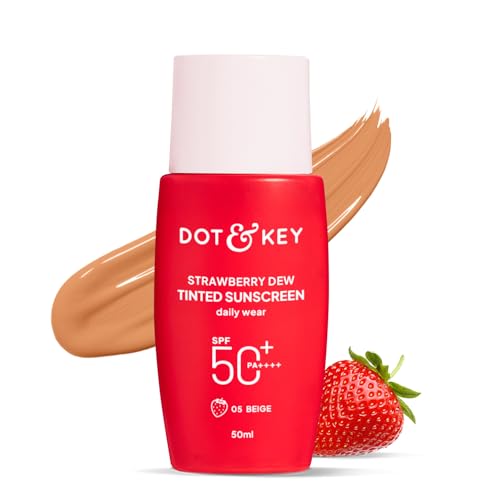 Image of Dot & Key Strawberry Dew Tinted Sunscreen In-Vivo Tested SPF 50+ PA++++ With New-Age UV Filters, Brightens & Protects Skin, Ultra-light, Blends Easily, With Niacinamide, Natural Finish, Non-Sticky | 50ml