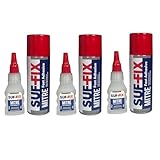 SUF-FIX 3x Mitre Adhesive Spray and Gel Two-Unit Kit | 50g Adhesive 200ml Activator Spray Instant Gluing | Fast Adhesives Kit for Wood, Glass, Plastic, Leather, Metals (Clear, Pack of 3)